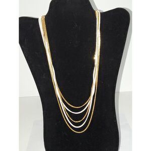 A Vintage Layered Necklace White and Gold Tone Mid Century Vibe Classic Trendy